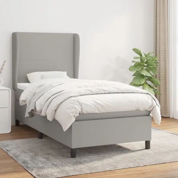 Gossi pat box spring cu saltea, gri deschis, 100x200 cm, textil