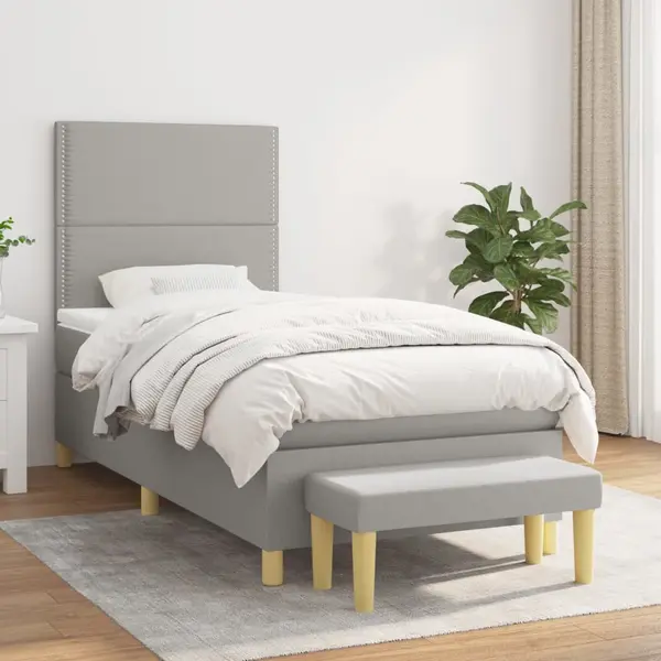 Gossi pat box spring cu saltea, gri deschis, 100x200 cm, textil
