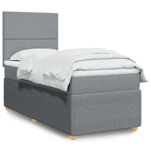 Gossi pat box spring cu saltea, gri deschis, 100x200 cm, textil