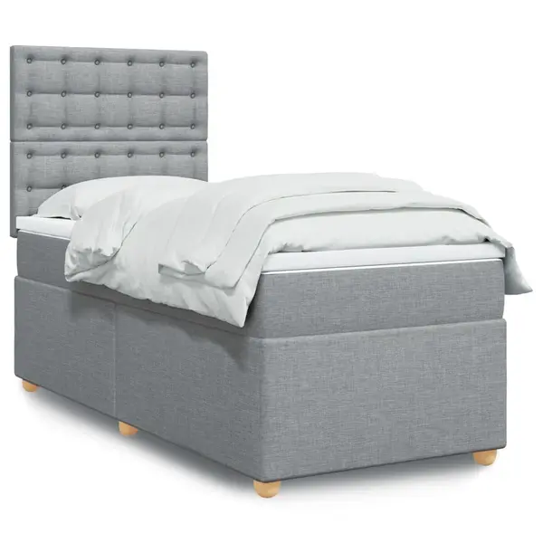 Gossi pat box spring cu saltea, gri deschis, 100x200 cm, textil