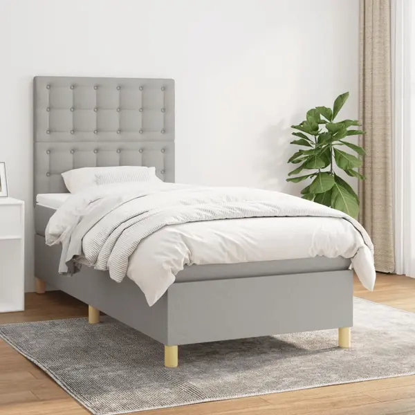 Gossi pat box spring cu saltea, gri deschis, 100x200 cm, textil