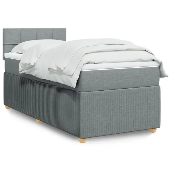 Gossi pat box spring cu saltea, gri deschis, 100x200 cm, textil
