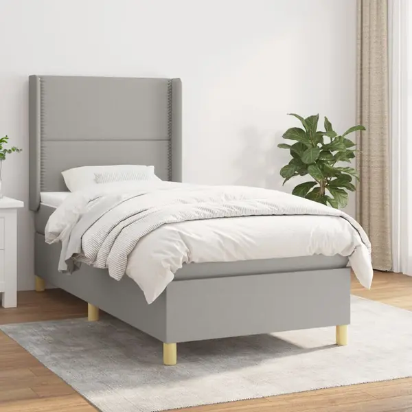 Gossi pat box spring cu saltea, gri deschis, 100x200 cm, textil