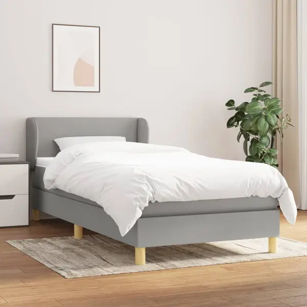 Gossi pat box spring cu saltea, gri deschis, 100x200 cm, textil