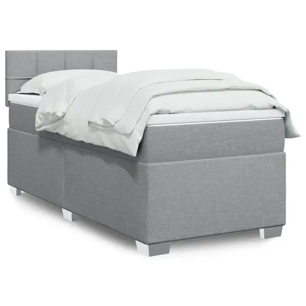 Gossi pat box spring cu saltea, gri deschis, 100x200 cm, textil