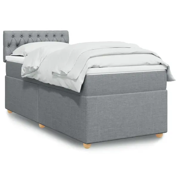 Gossi pat box spring cu saltea, gri deschis, 100x200 cm, textil