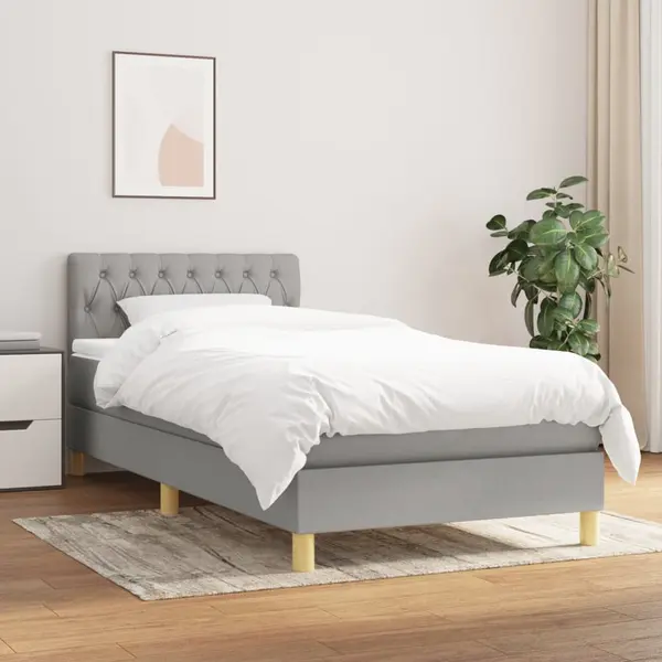 Gossi pat box spring cu saltea, gri deschis, 100x200 cm, textil
