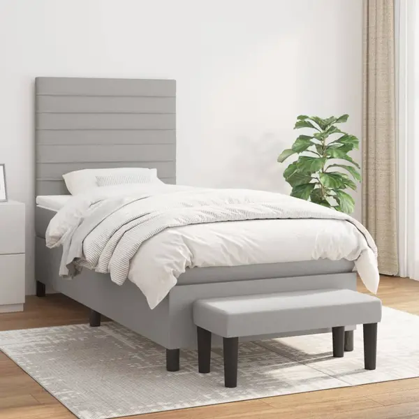 Gossi pat box spring cu saltea, gri deschis, 100x200 cm, textil