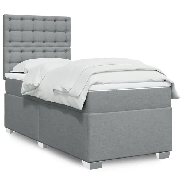 Gossi pat box spring cu saltea, gri deschis, 100x200 cm, textil