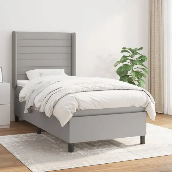 Gossi pat box spring cu saltea, gri deschis, 100x200 cm, textil