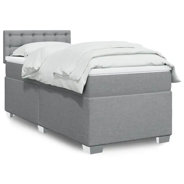 Gossi pat box spring cu saltea, gri deschis, 100x200 cm, textil