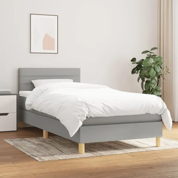Gossi pat box spring cu saltea, gri deschis, 100x200 cm, textil