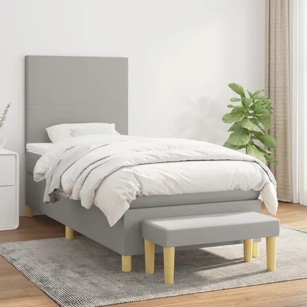 Gossi pat box spring cu saltea, gri deschis, 100x200 cm, textil