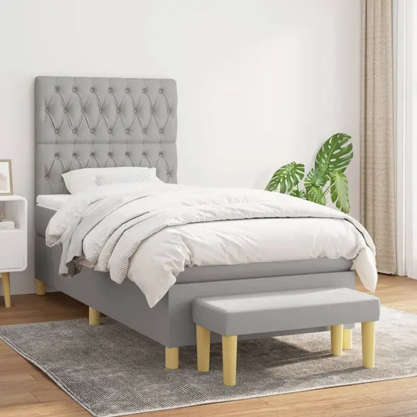 Gossi pat box spring cu saltea, gri deschis, 100x200 cm, textil