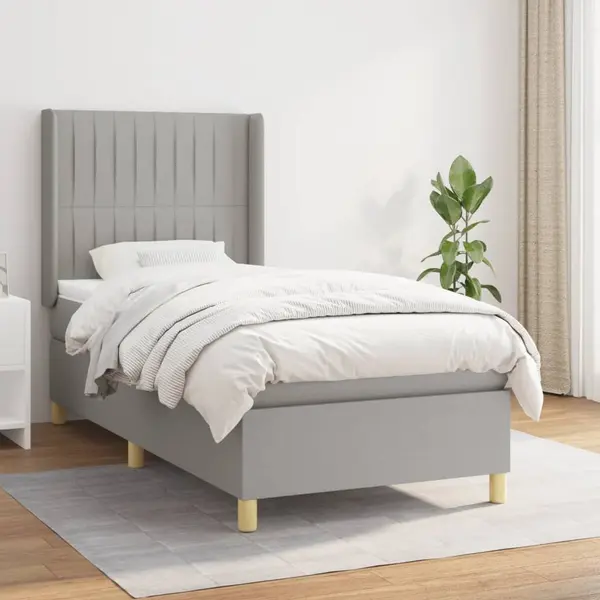 Gossi pat box spring cu saltea, gri deschis, 100x200 cm, textil