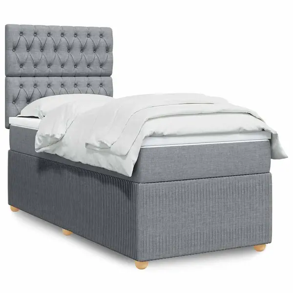 Gossi pat box spring cu saltea, gri deschis, 100x200 cm, textil