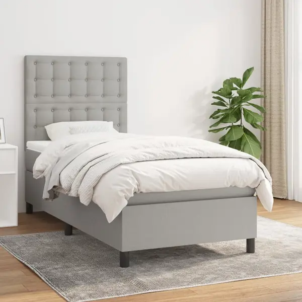 Gossi pat box spring cu saltea, gri deschis, 100x200 cm, textil
