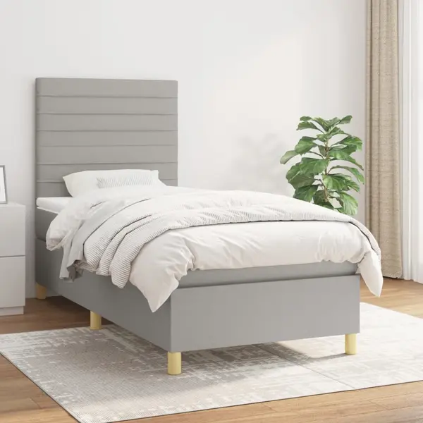 Gossi pat box spring cu saltea, gri deschis, 100x200 cm, textil