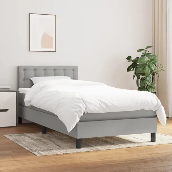 Gossi pat box spring cu saltea, gri deschis, 100x200 cm, textil