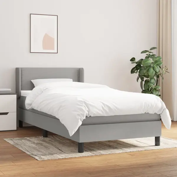 Gossi pat box spring cu saltea, gri deschis, 100x200 cm, textil