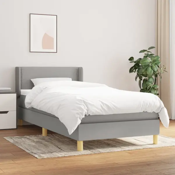 Gossi pat box spring cu saltea, gri deschis, 100x200 cm, textil