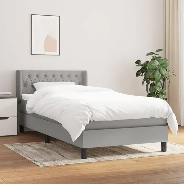 Gossi pat box spring cu saltea, gri deschis, 100x200 cm, textil