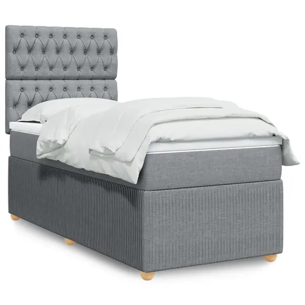Gossi pat box spring cu saltea, gri deschis, 100x200 cm, textil