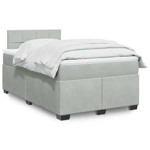 Gossi pat box spring cu saltea, gri deschis, 120x190 cm, catifea