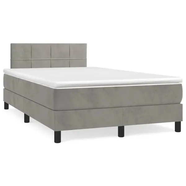 Gossi pat box spring cu saltea, gri deschis, 120x190 cm, catifea
