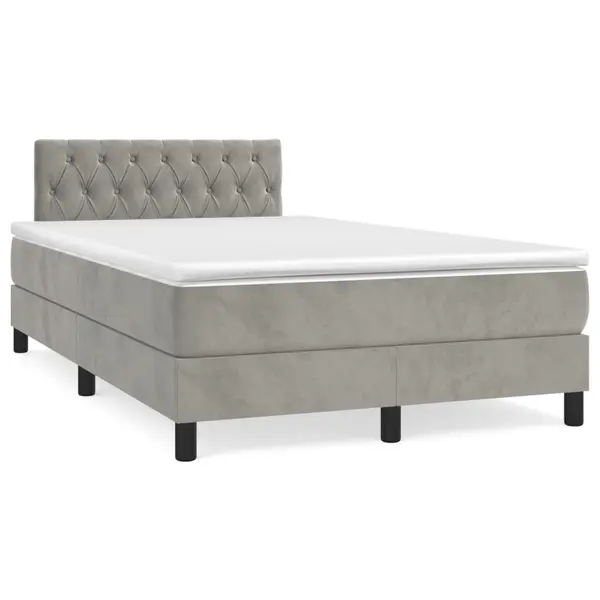 Gossi pat box spring cu saltea, gri deschis, 120x190 cm, catifea