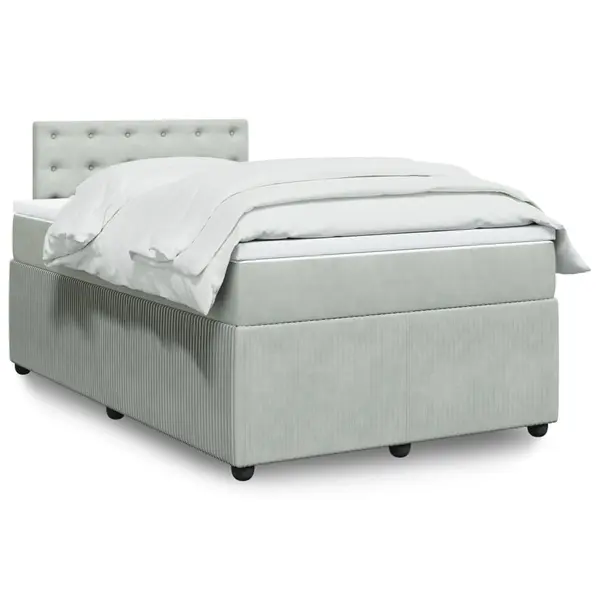 Gossi pat box spring cu saltea, gri deschis, 120x190 cm, catifea