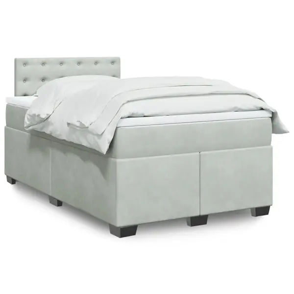 Gossi pat box spring cu saltea, gri deschis, 120x190 cm, catifea