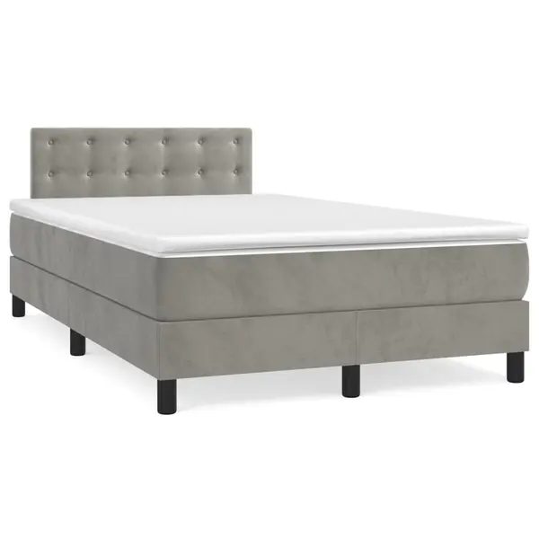 Gossi pat box spring cu saltea, gri deschis, 120x190 cm, catifea