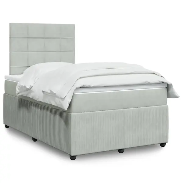 Gossi pat box spring cu saltea, gri deschis, 120x190 cm, catifea