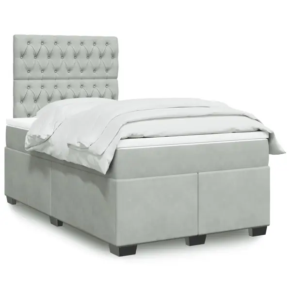 Gossi pat box spring cu saltea, gri deschis, 120x190 cm, catifea