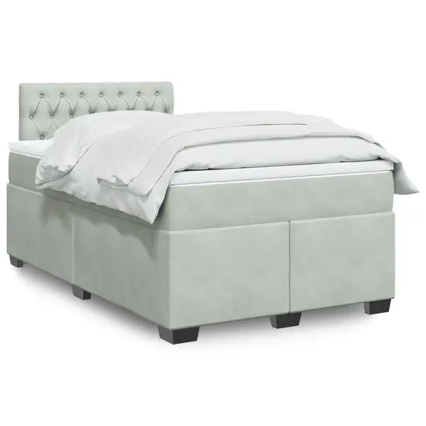 Gossi pat box spring cu saltea, gri deschis, 120x190 cm, catifea