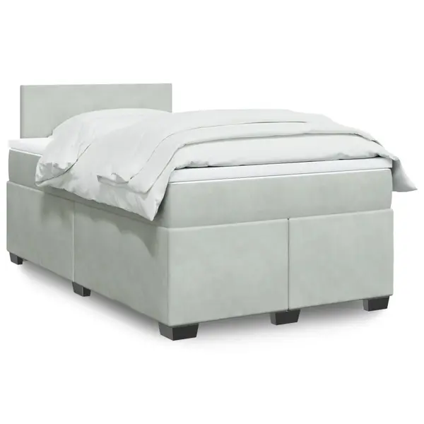 Gossi pat box spring cu saltea, gri deschis, 120x190 cm, catifea