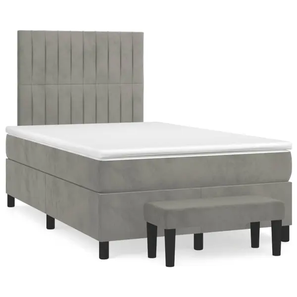 Gossi pat box spring cu saltea, gri deschis, 120x190 cm, catifea