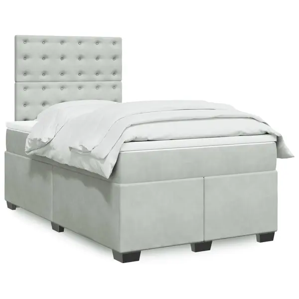 Gossi pat box spring cu saltea, gri deschis, 120x190 cm, catifea