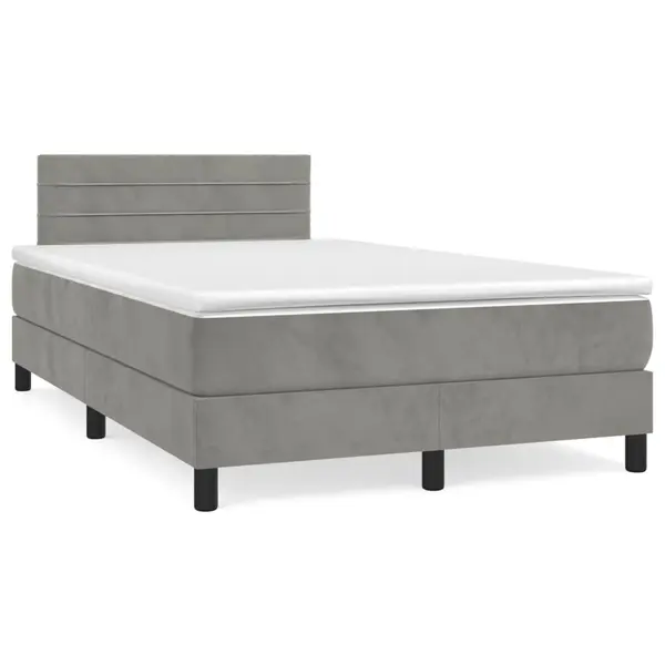 Gossi pat box spring cu saltea, gri deschis, 120x190 cm, catifea