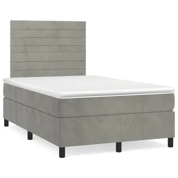 Gossi pat box spring cu saltea, gri deschis, 120x190 cm, catifea