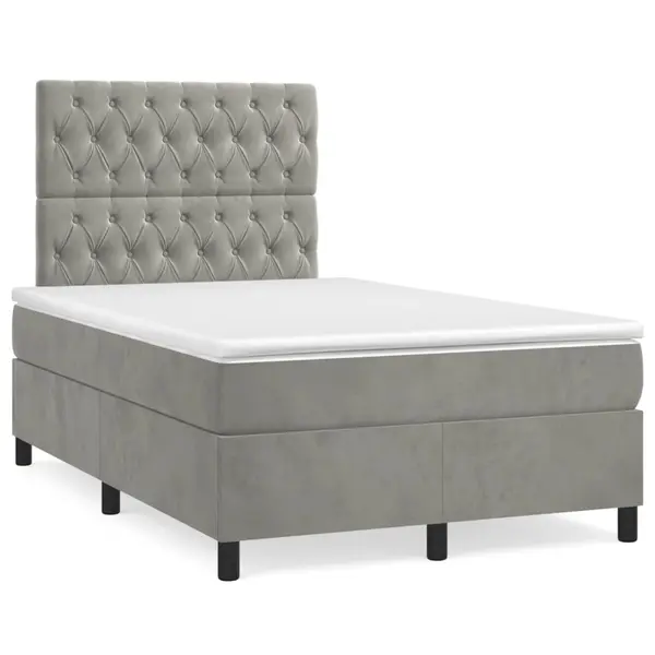 Gossi pat box spring cu saltea, gri deschis, 120x190 cm, catifea
