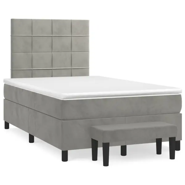 Gossi pat box spring cu saltea, gri deschis, 120x190 cm, catifea
