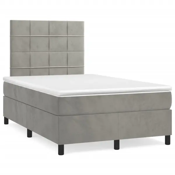 Gossi pat box spring cu saltea, gri deschis, 120x190 cm, catifea
