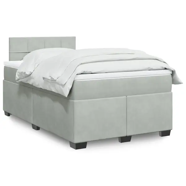 Gossi pat box spring cu saltea, gri deschis, 120x190 cm, catifea