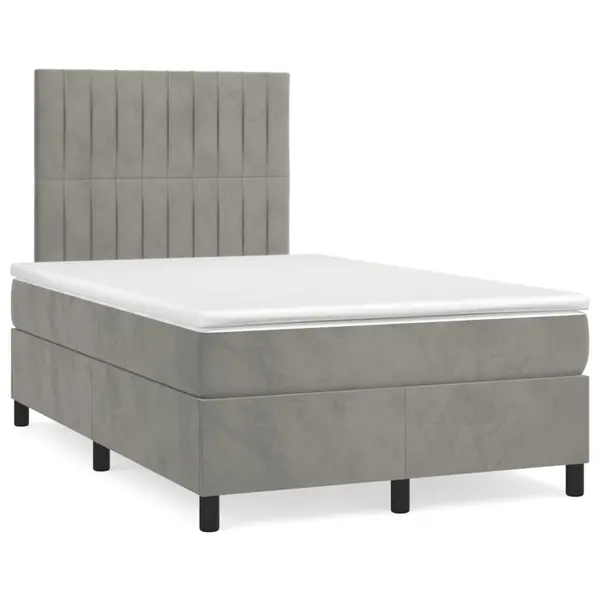 Gossi pat box spring cu saltea, gri deschis, 120x190 cm, catifea