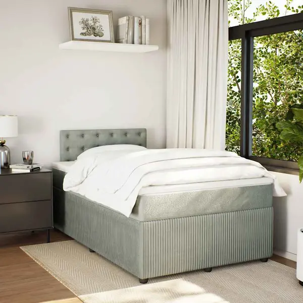 Gossi pat box spring cu saltea, gri deschis, 120x190 cm, catifea