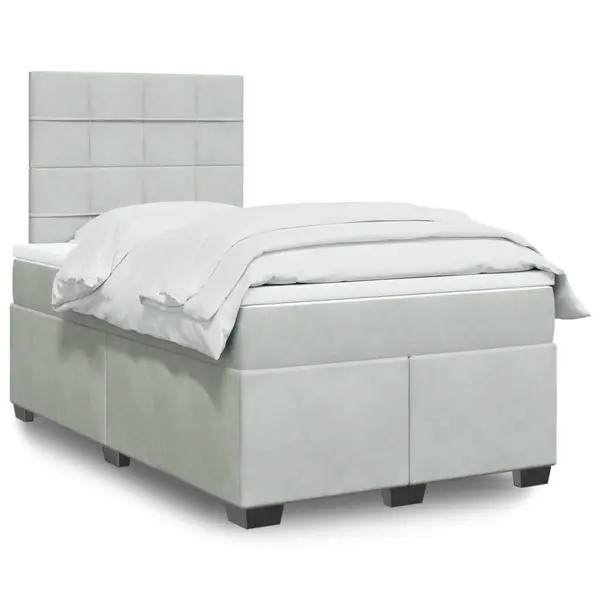 Gossi pat box spring cu saltea, gri deschis, 120x190 cm, catifea