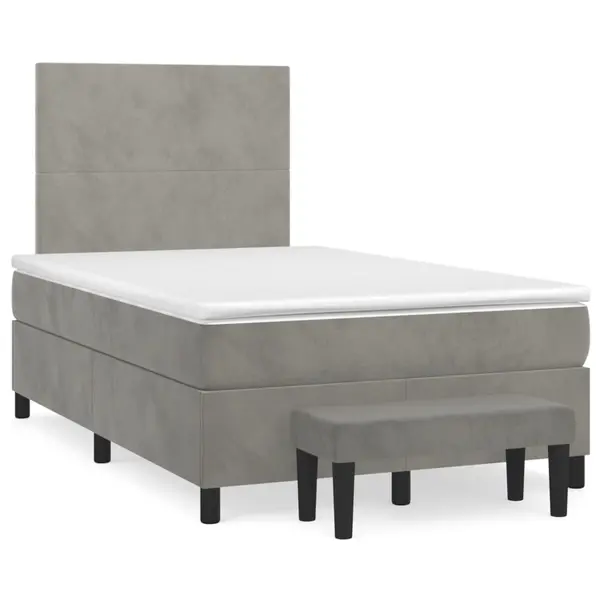 Gossi pat box spring cu saltea, gri deschis, 120x190 cm, catifea