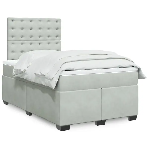 Gossi pat box spring cu saltea, gri deschis, 120x190 cm, catifea